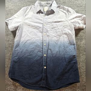 Mens Ombré Button Up Shirt M Blue White Short Sleeve Casual